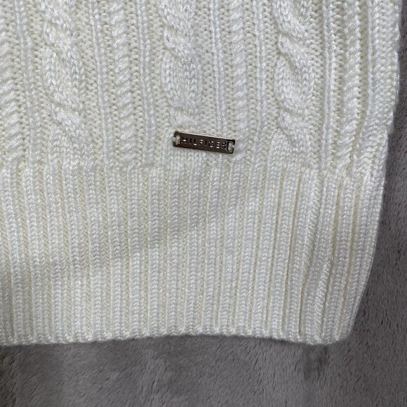 Tommy Hilfiger Cable Knit Sweater Dress Ivory Red Spell Out Logo Chunky - Picture 6 of 10